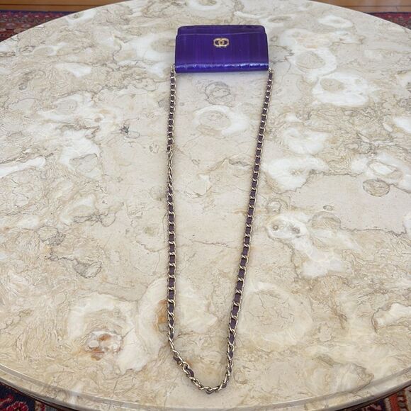 Genuine Eel-skin Mini Shoulder / Clutch Bag with Chain & Leather Strap - Picture 16 of 16